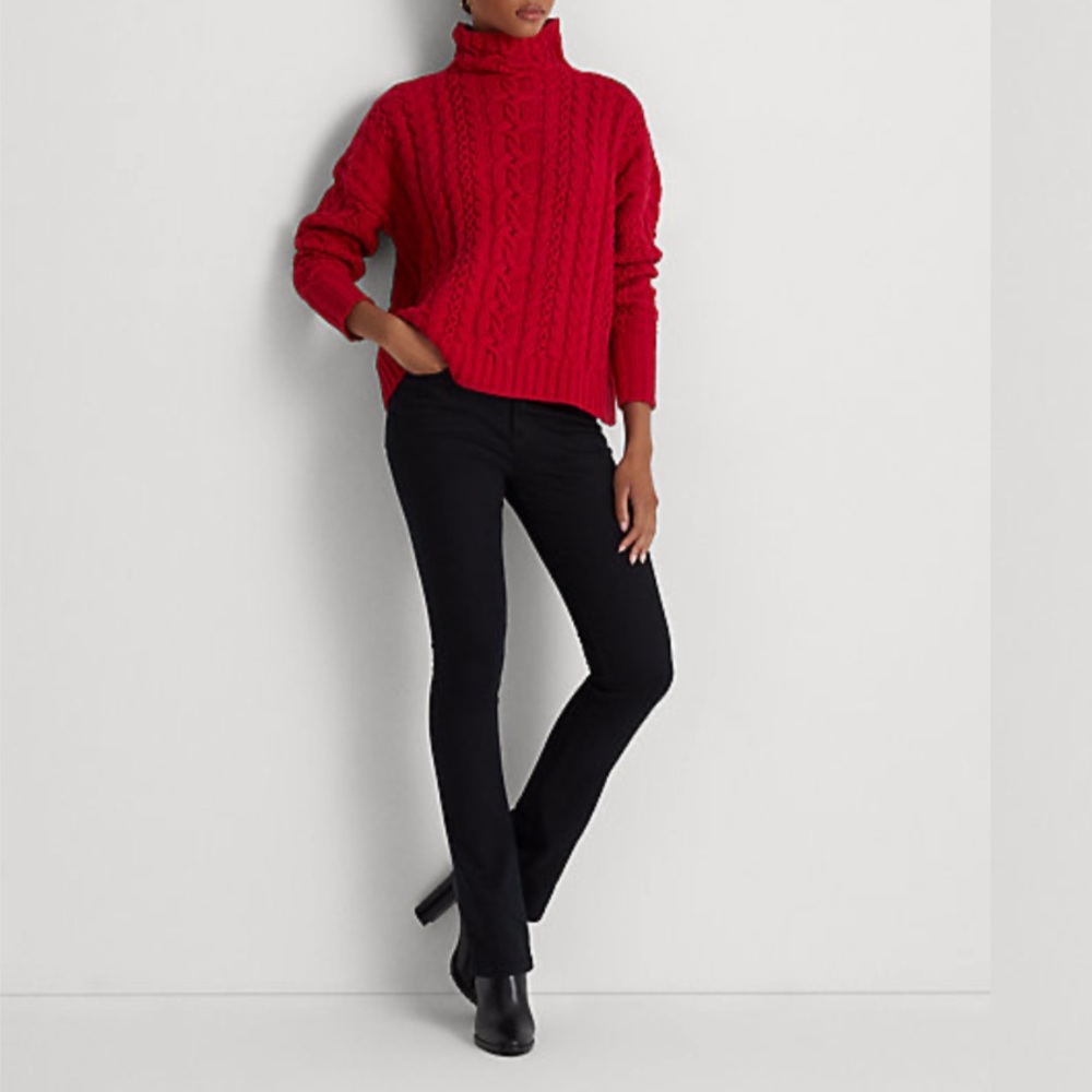 RALPH LAUREN Women's Red Cable Knit Sweater - Picture 2 of 6